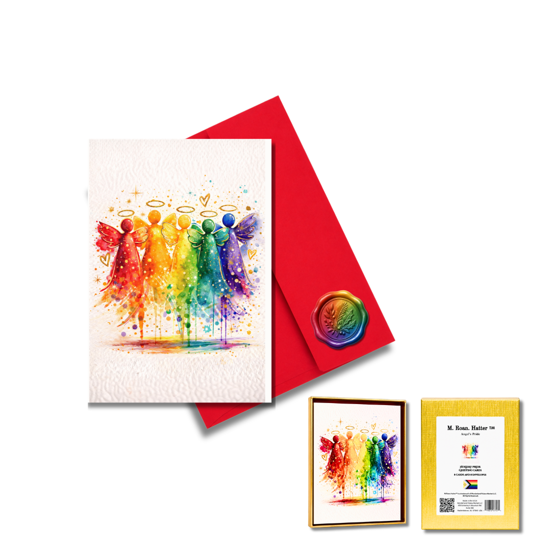 Angel’s Pride Holiday Cards – Rainbow Angel Art Set (8 Pack)
