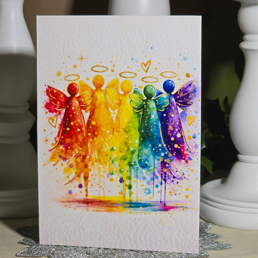 Angel’s Pride Holiday Cards – Rainbow Angel Art Set (8 Pack)