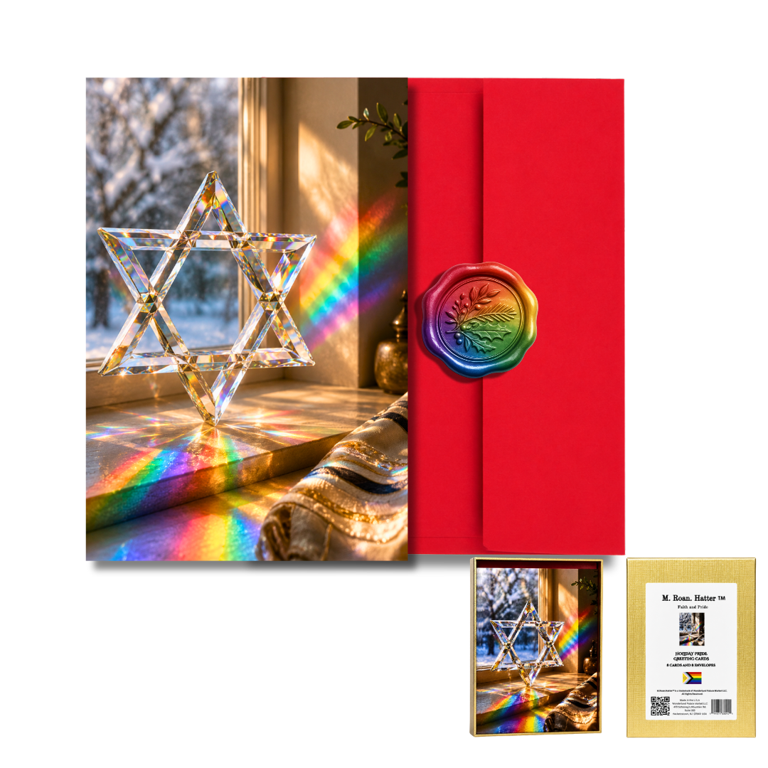 Faith and Pride Boxed Holiday Card Set - Rainbow Star of David (8-Pack)