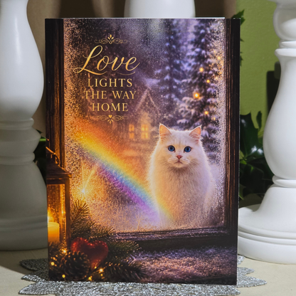Love Lights the Way Pride Holiday Cards – Winter Cat Window Scene (8 Pack)